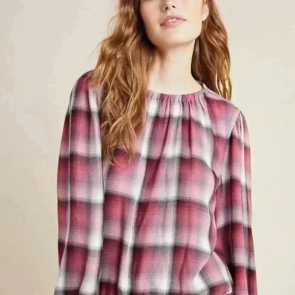 ANTHROPOLOGIE Cloth & Stone Glacier  Plaid Blouse Top Size Size - Picture 2 of 6